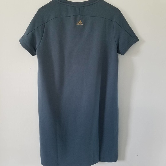 ADIDAS Collab Patterned Logo Terry T-Shirt Dress NWT Medium Blue/ Green - Picture 4 of 10